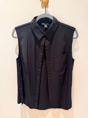 Athleta Black Sleeveless Button-Down Shirt